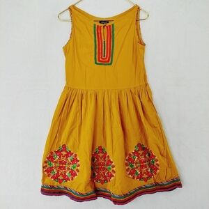 Globus Yellow Floral Pattern Sleeveless Flowy Midi Summer Dress P2488